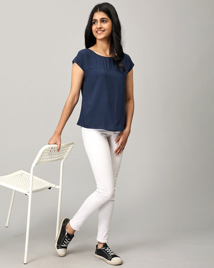Blue Boat Neck Top