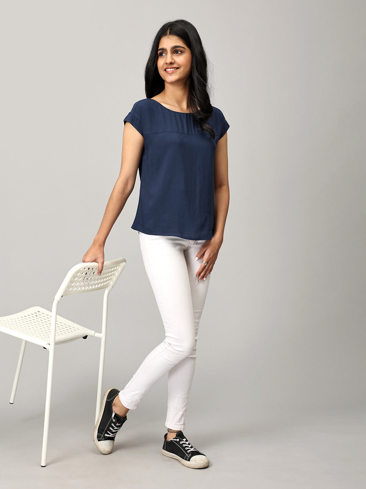 Blue Boat Neck Top