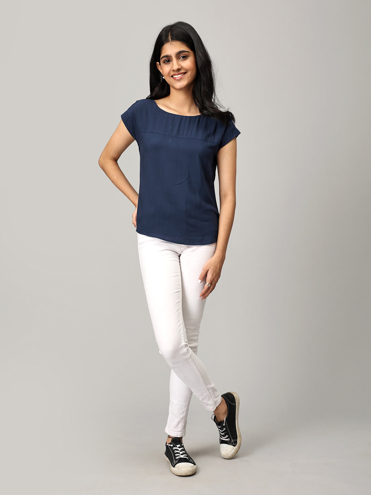 Blue Boat Neck Top