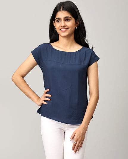 Blue Boat Neck Top