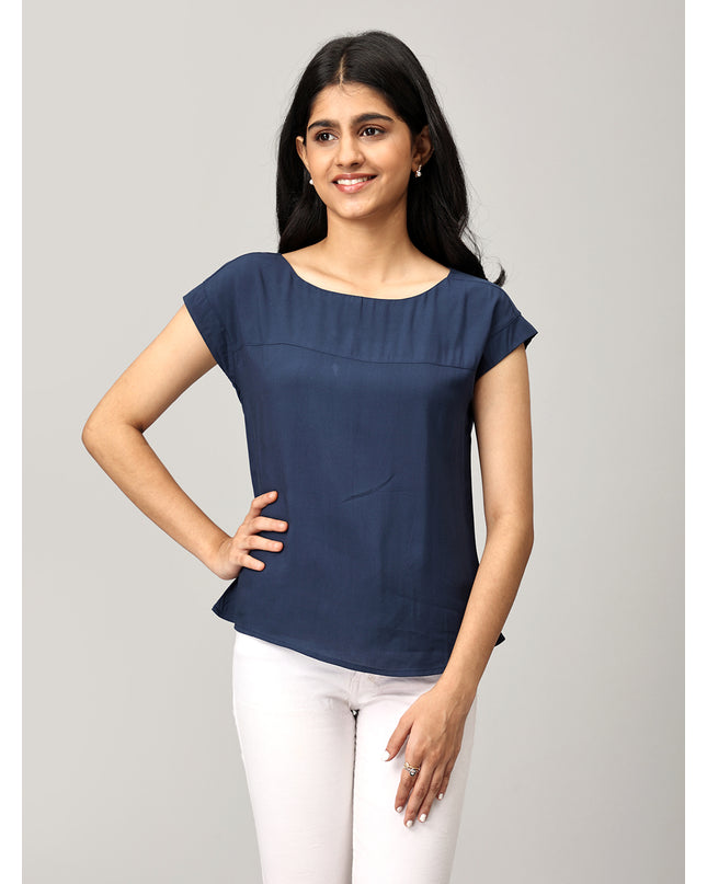 Blue Boat Neck Top