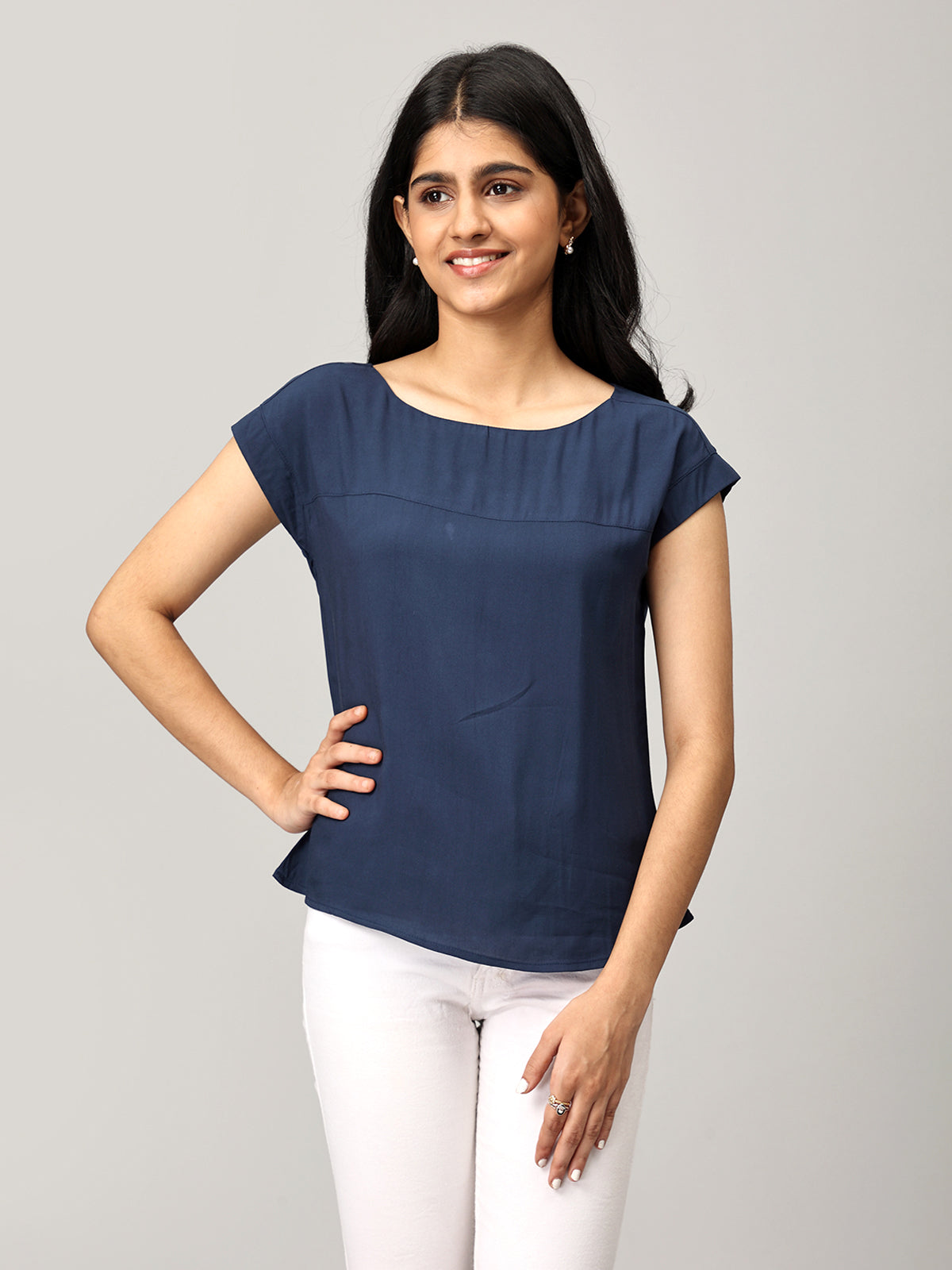 Blue Boat Neck Top