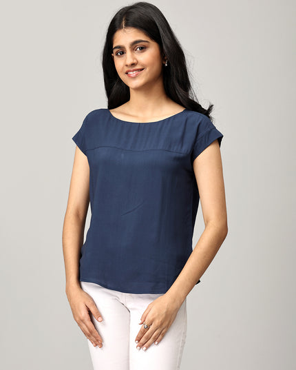 Blue Boat Neck Top