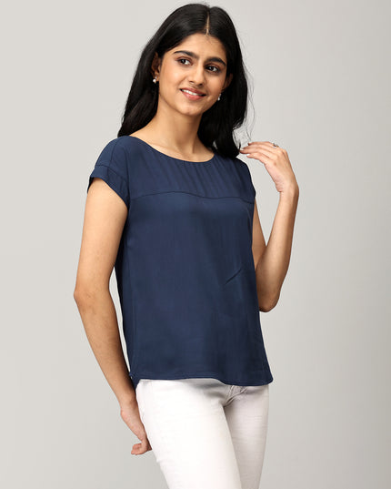 Blue Boat Neck Top
