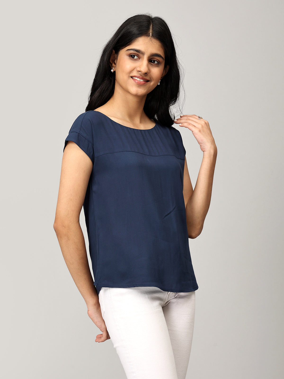 Blue Boat Neck Top