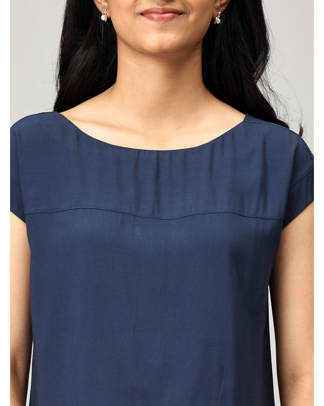 Blue Boat Neck Top