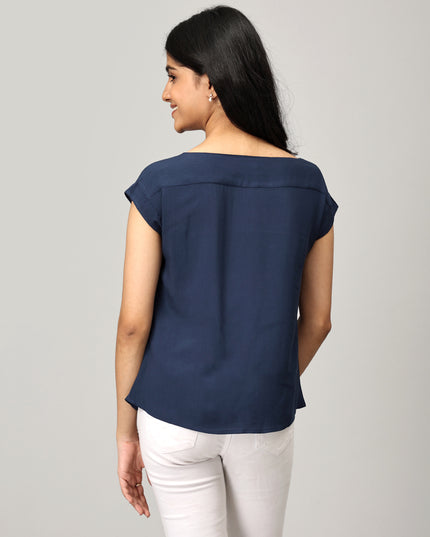 Blue Boat Neck Top