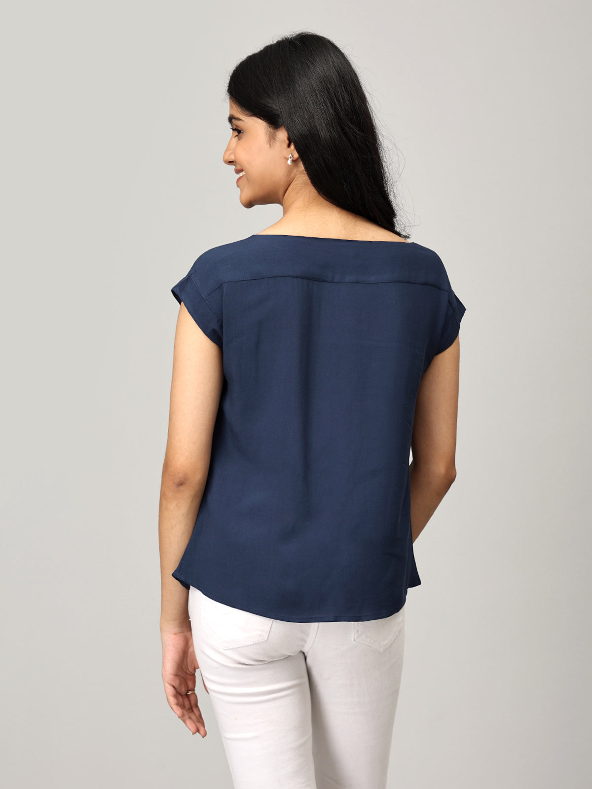 Blue Boat Neck Top