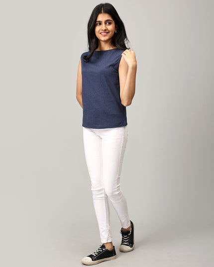 Navy Knit Boat Neck Top