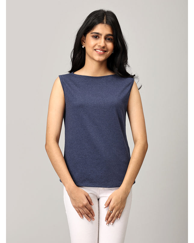 Navy Knit Boat Neck Top