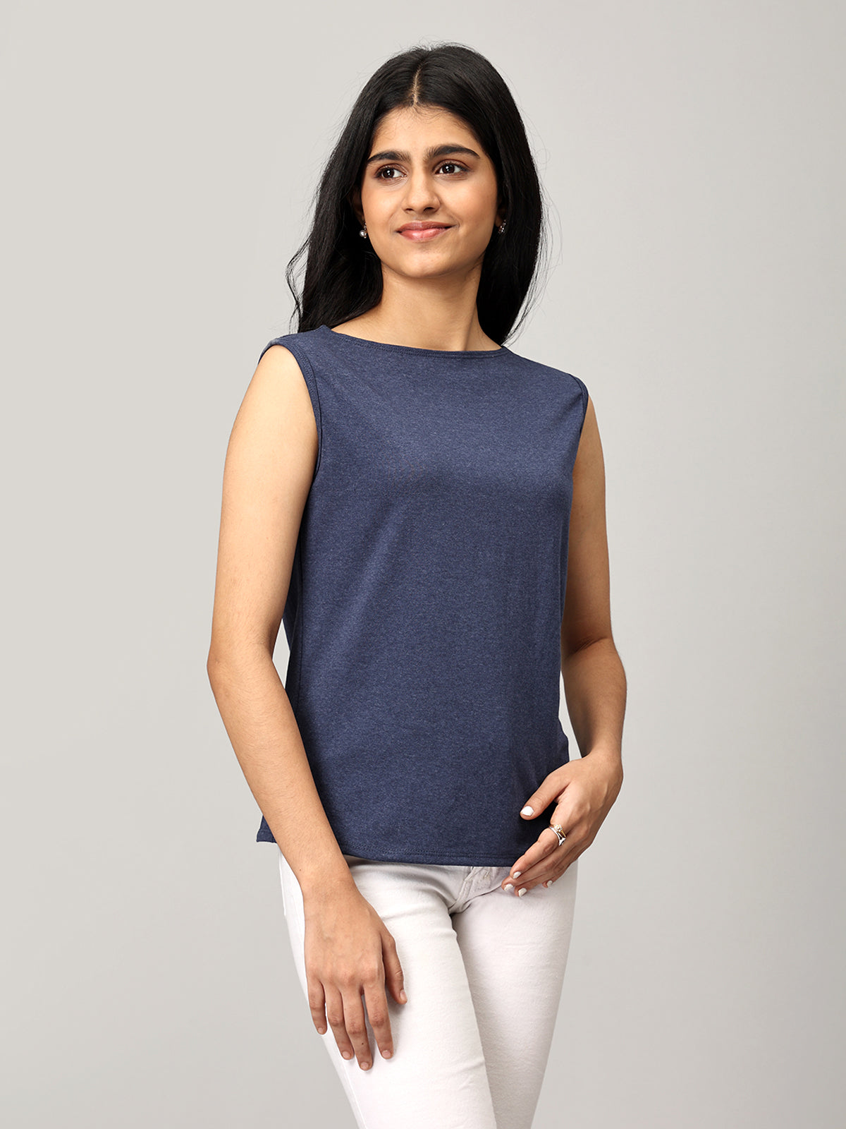 Navy Knit Boat Neck Top