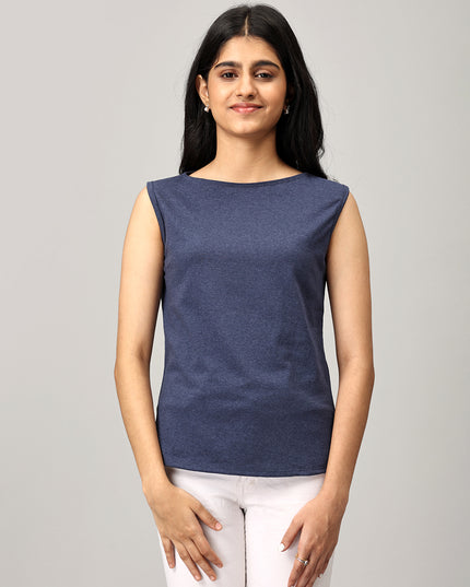 Navy Knit Boat Neck Top