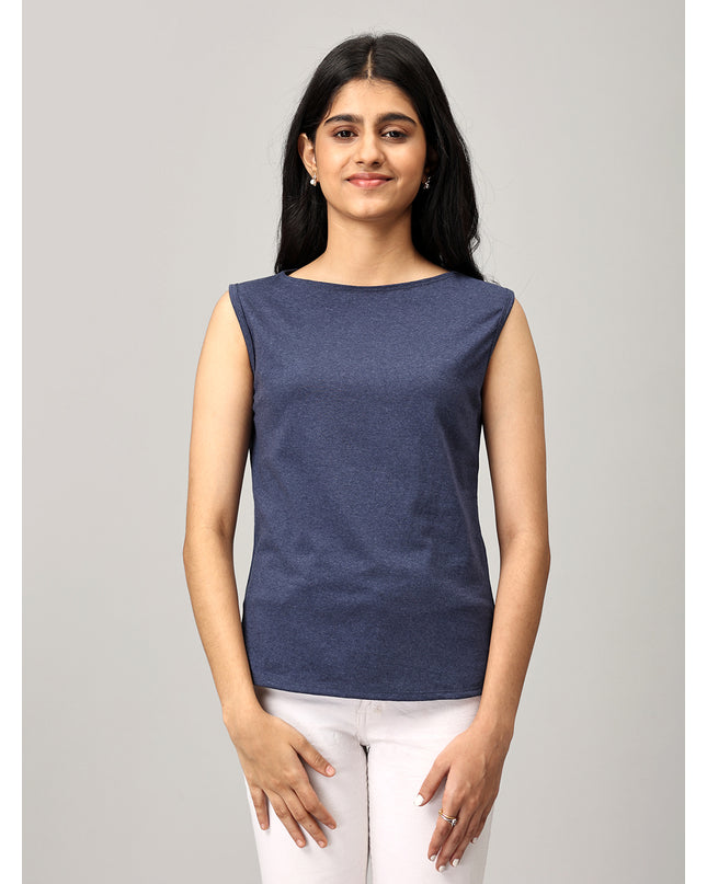 Navy Knit Boat Neck Top