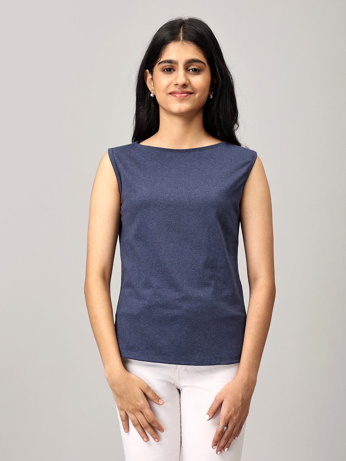 Navy Knit Boat Neck Top