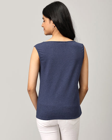 Navy Knit Boat Neck Top