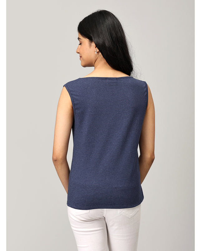 Navy Knit Boat Neck Top