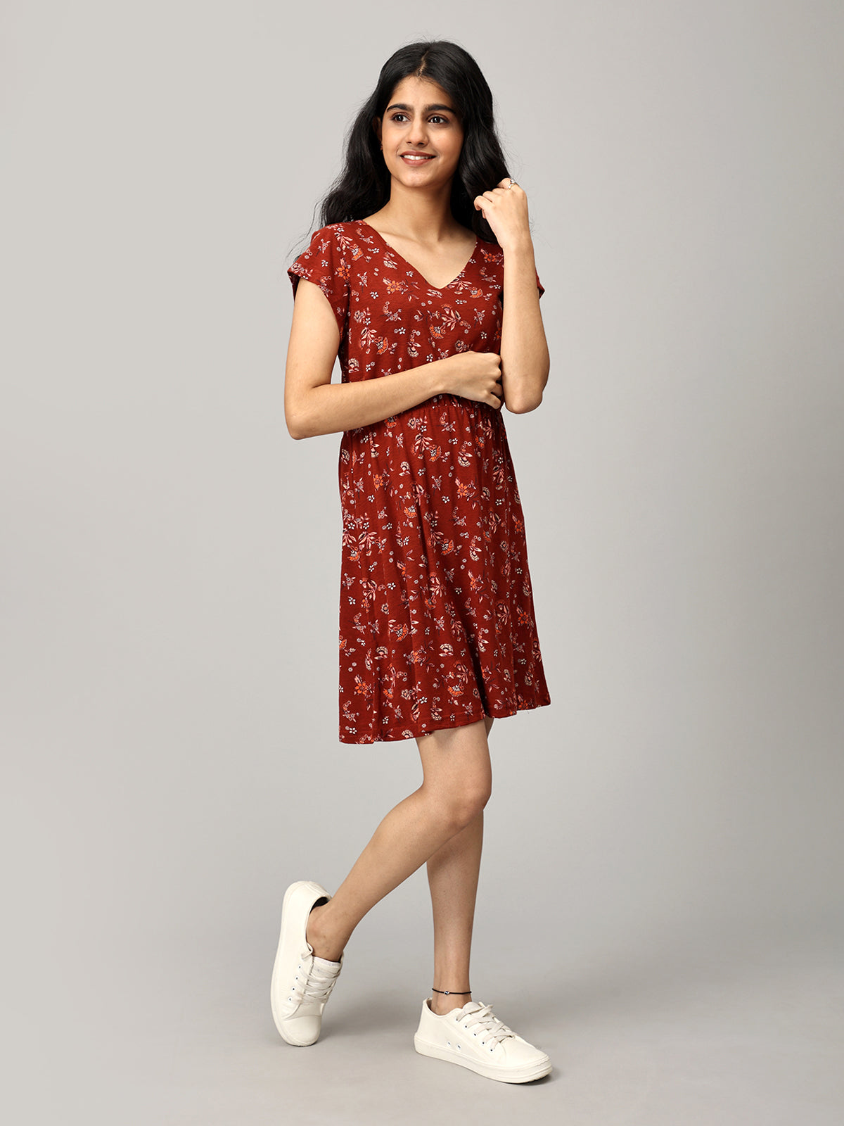 Maroon A Line Printed Dress