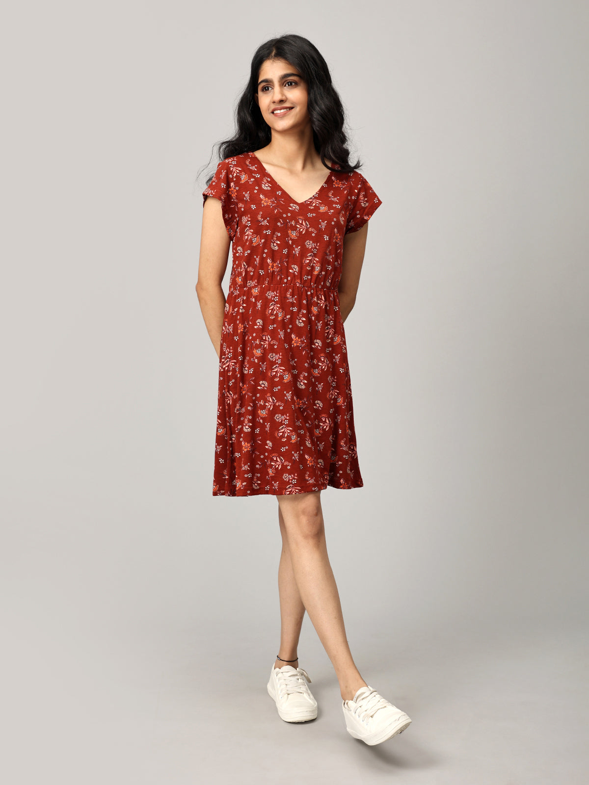 Maroon A Line Printed Dress