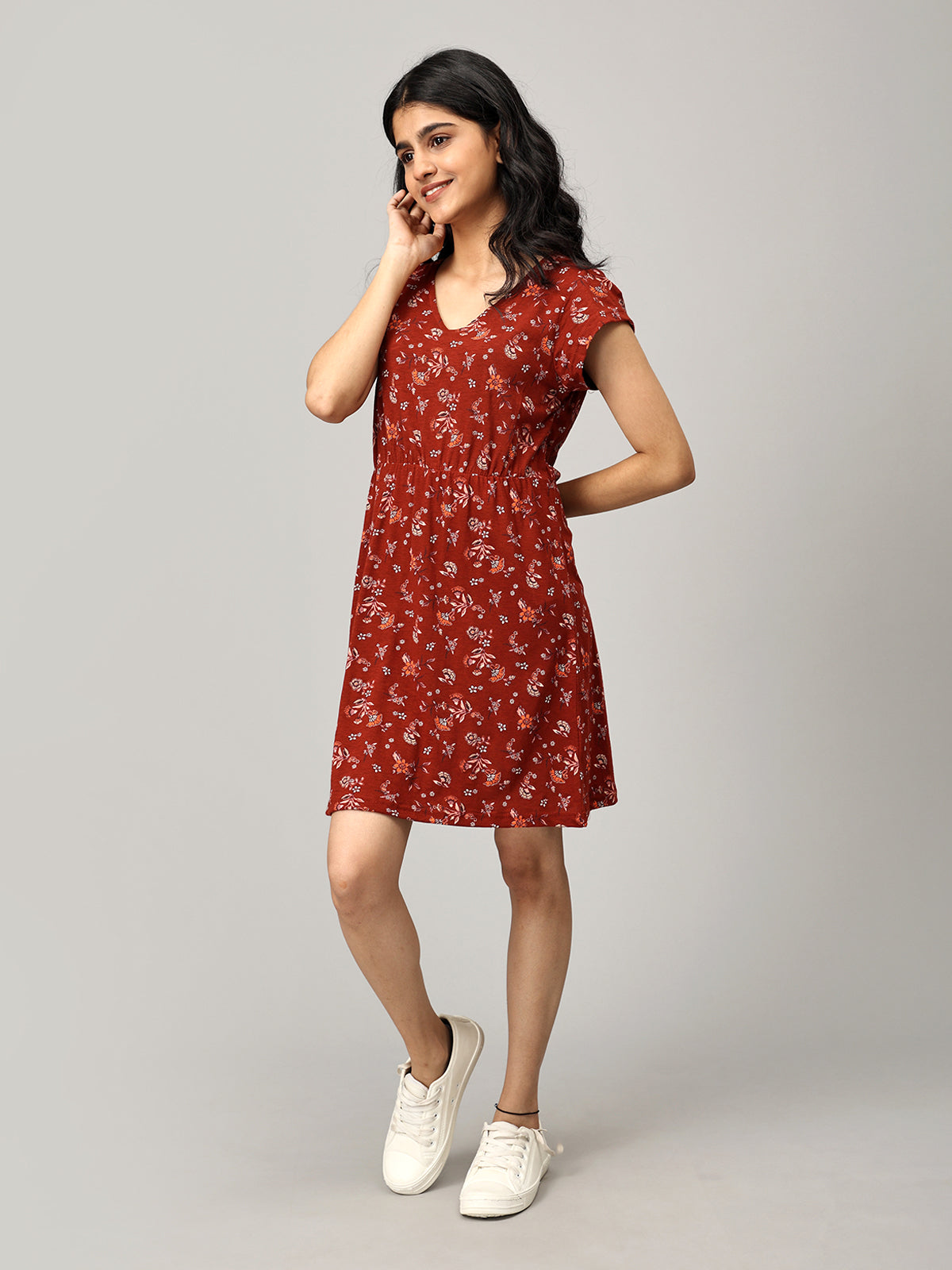 Maroon A Line Printed Dress