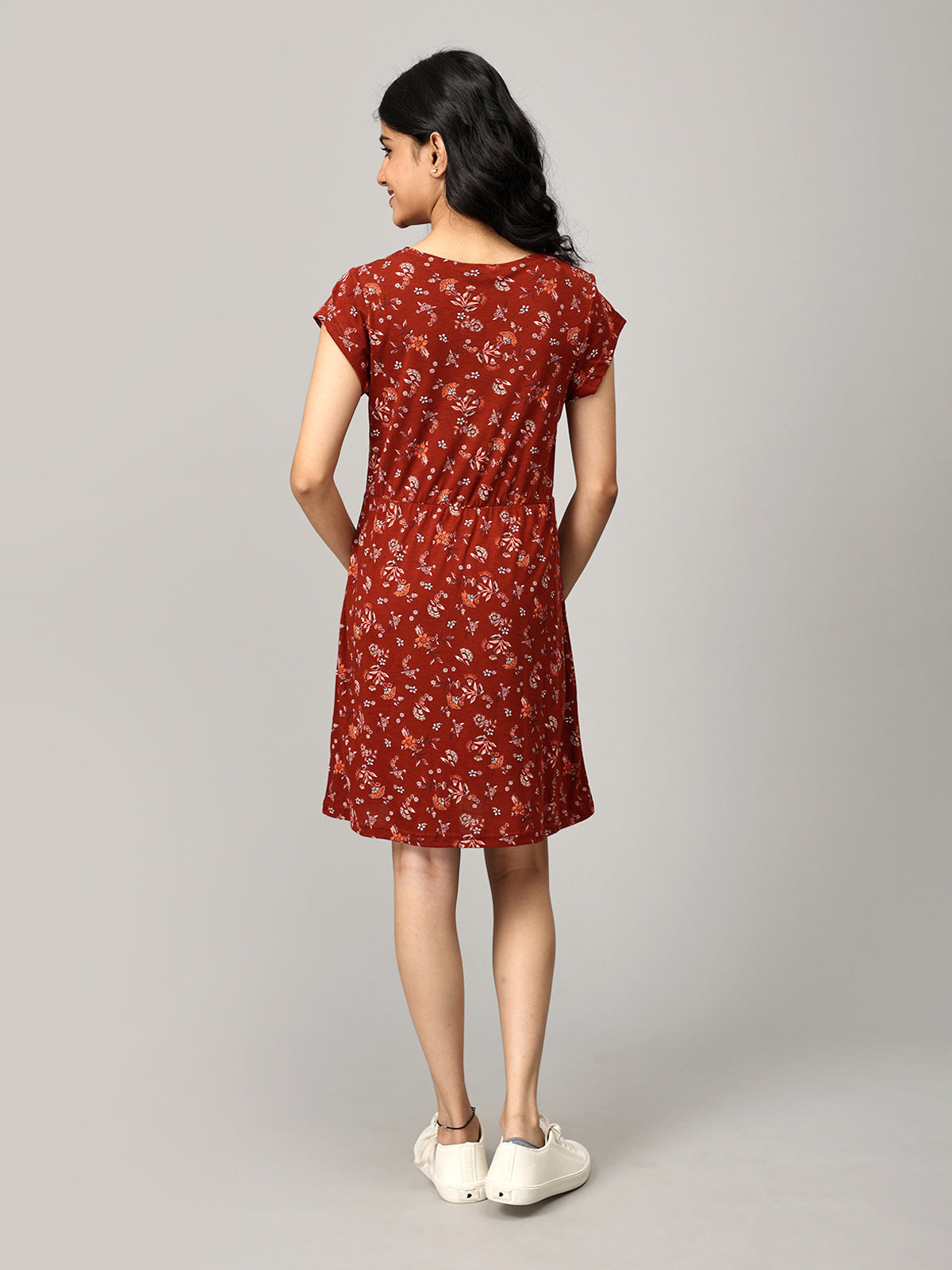 Maroon A Line Printed Dress