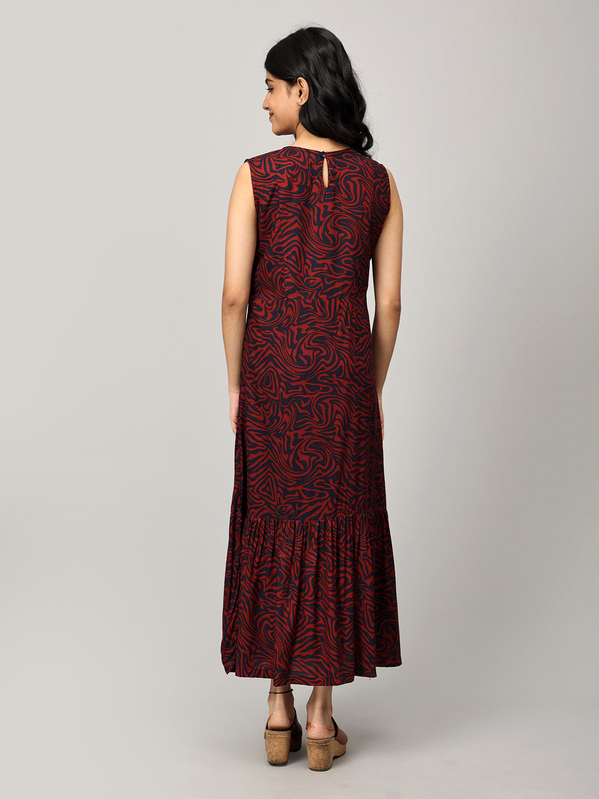 Navy Long Printed Dress