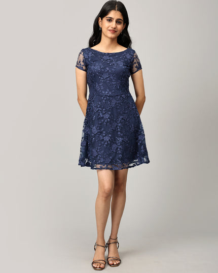 Blue A Line Net Dress