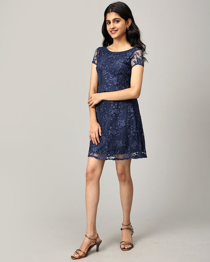 Blue A Line Net Dress