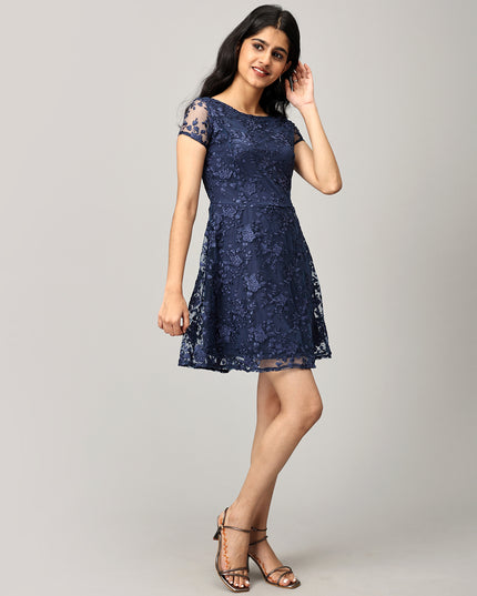 Blue A Line Net Dress