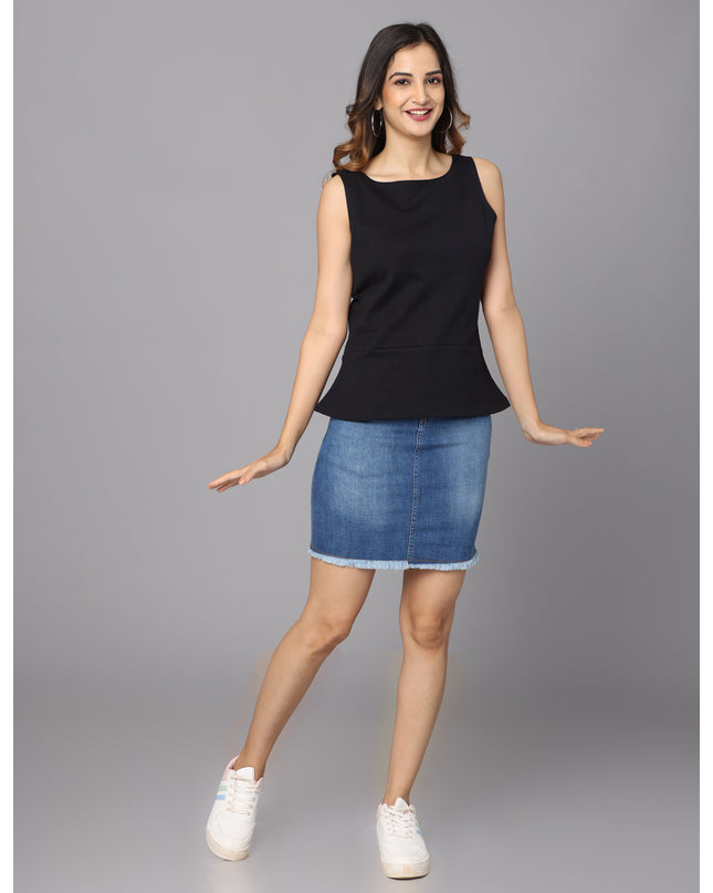 Shop Solid knit black peplum top online