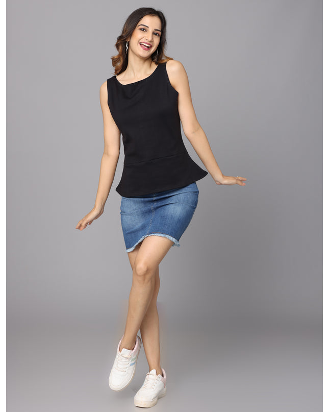 Buy Solid knit black peplum top online