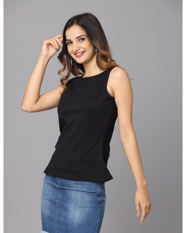 Online Exclusive: Shop the Trendy Solid Knit Black Peplum Top