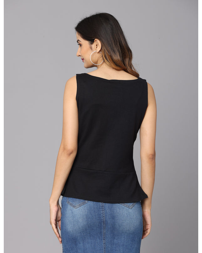 Stylish Solid Knit Black Peplum Top for Fashion-Forward Shoppers
