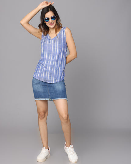  blue striped sleeveless top available online now
