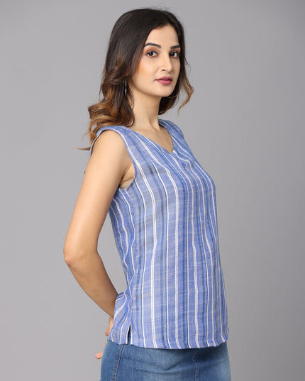 cool blue striped sleeveless top, available for purchase online
