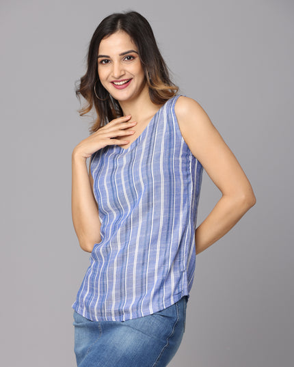 Shop this essential blue striped sleeveless top online and elevate your casual look