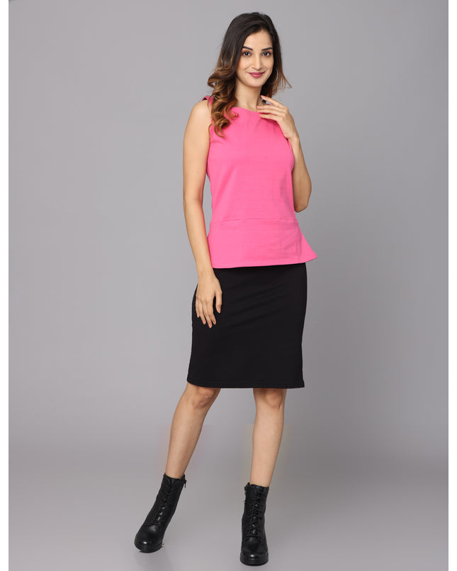 Buy Solid knit pink peplum top online