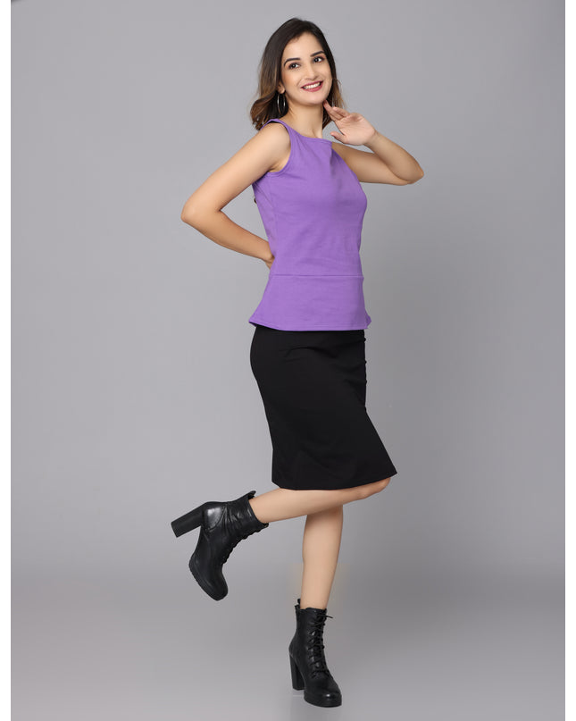Buy Solid knit purple peplum top online