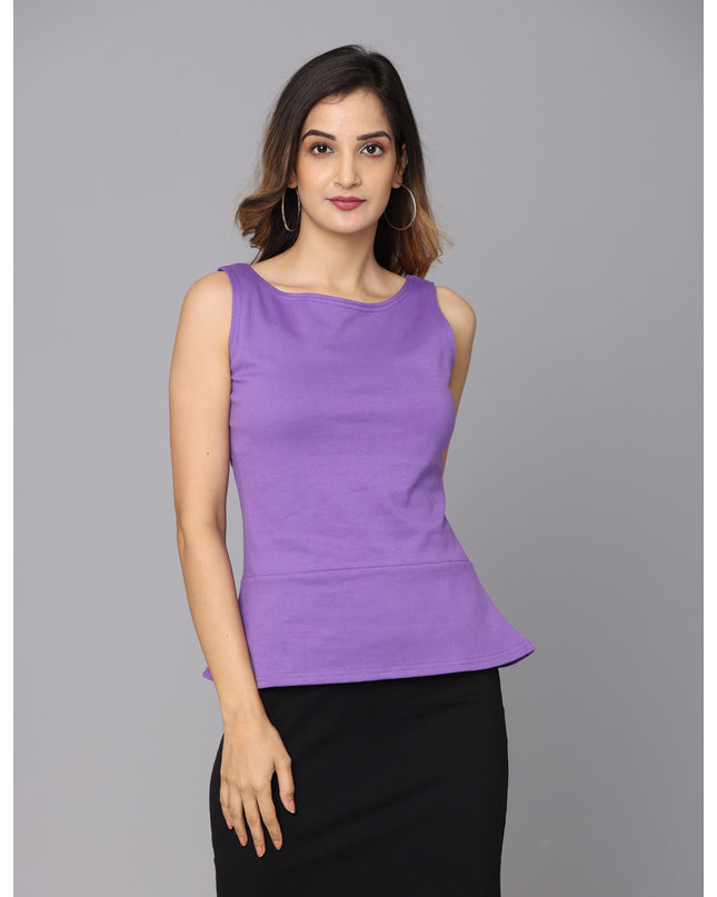 Shop Solid knit purple peplum top online