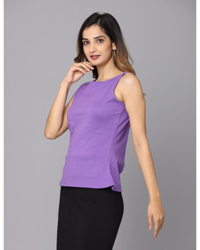 Online store offering stylish solid knit purple peplum top