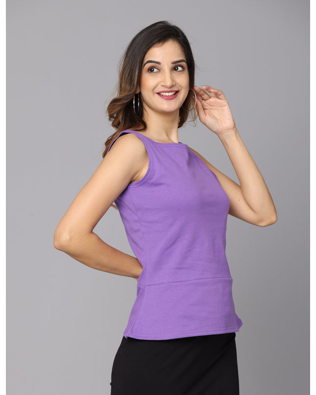 Get your hands on a chic solid knit purple peplum top online