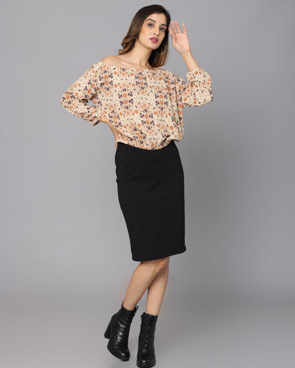 Must-Have Beige Off Shoulder Top with Stylish Prints – Online Exclusive