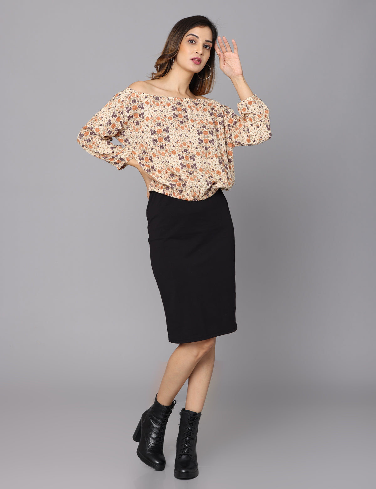 Must-Have Beige Off Shoulder Top with Stylish Prints – Online Exclusive