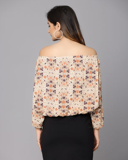 Stylish Beige Off Shoulder Top with Unique Prints – Order Online