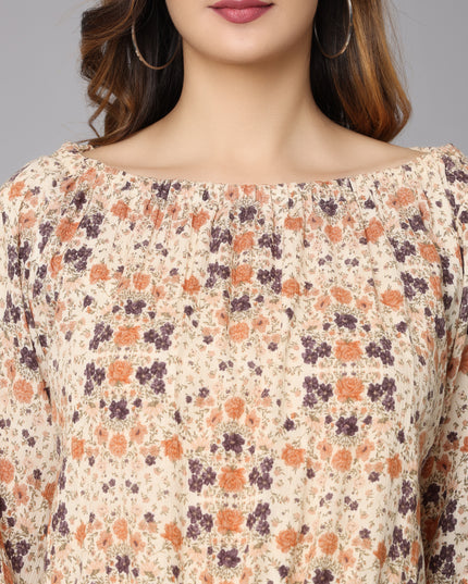 Trendy Beige Off Shoulder Top with Cool Prints – Available Online Now