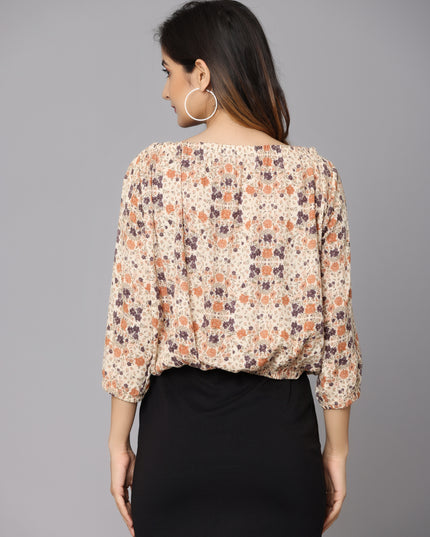 Shop Beige Printed Off Shoulder Top online