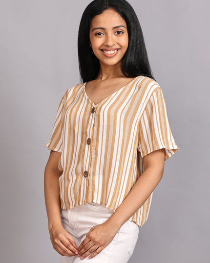 Buy Half Sleeve Crop Top with Buttons Striped Online