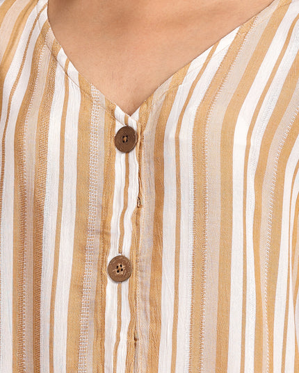 Striped Half Sleeve Crop Top with Buttons: Shop Online Now
