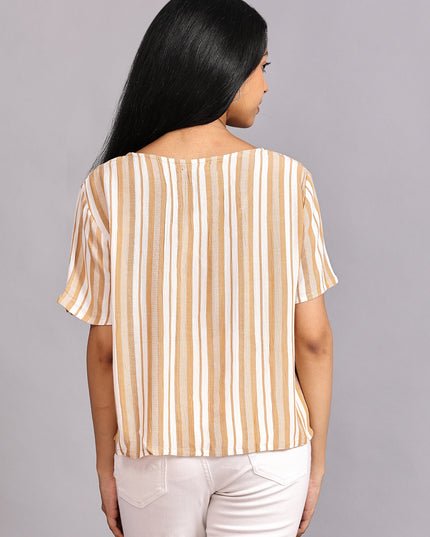 Striped Half Sleeve Crop Top with Buttons Available Online