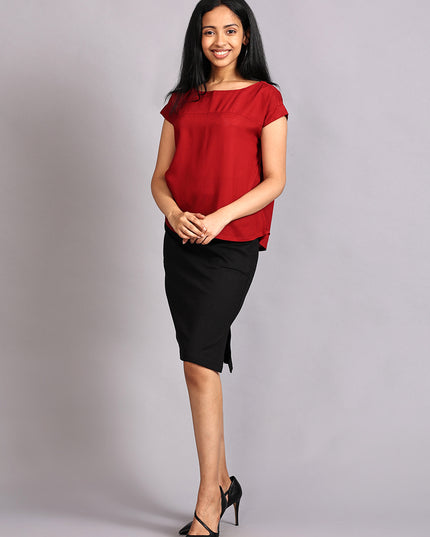 Shop Boat Neck Red Woven Top online