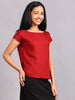 Boat Neck Red Woven Top